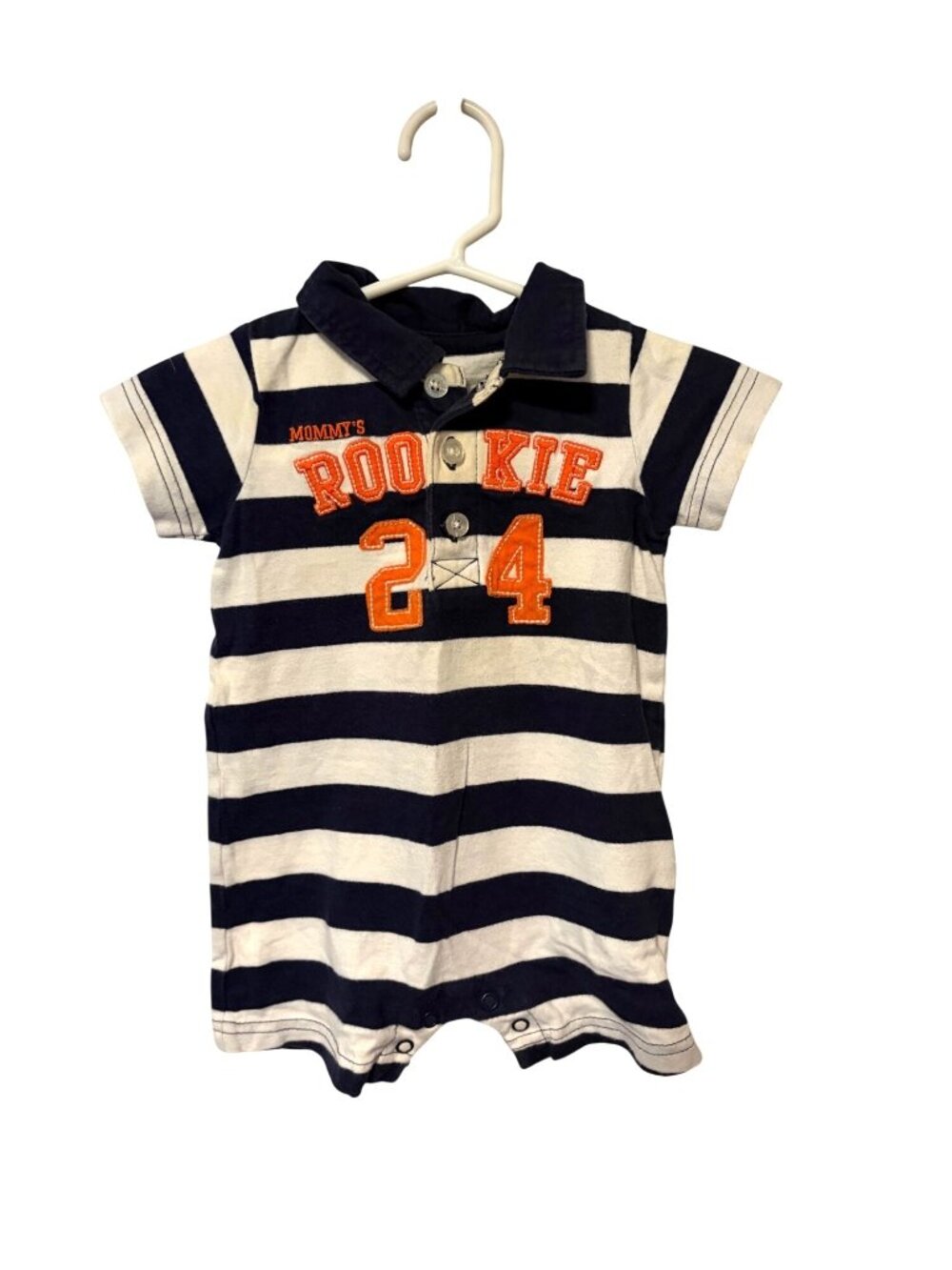 Carters Boys Infant Baby Size 6 months blue white striped romper shorts 1 piece